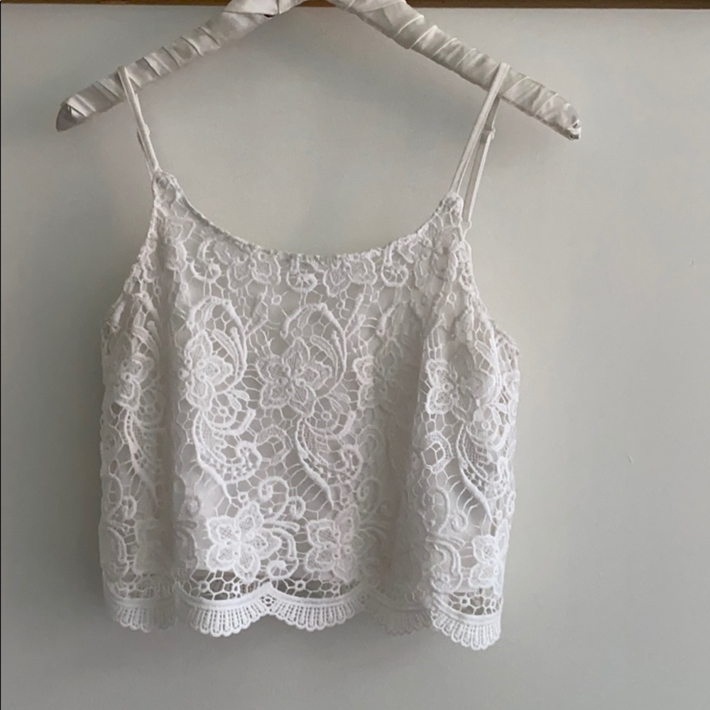 White lace crop tank top